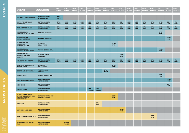 Festival Timetable – Brisbane Street Art Festival